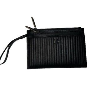 H by Halston Wristlet Wallet Black Quilted Faux Leather Credit Card Pockets Zip